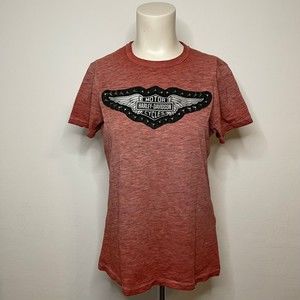 Harley-Davidson Women's Studded Logo Tee Winged Bar & Shield Size S